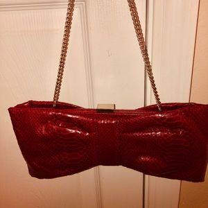 Aldo Red Bow Snakeskin Print Clutch Purse